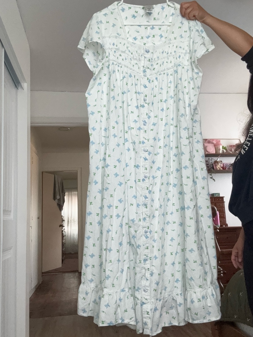 Fashion Bug Vintage Sleepwear 18/20W Plus Size Cotton Robe Green Vines Blue Bows